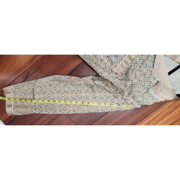 Luxury 100% Silk Pajama Set Women’s Beige Blue Geometric Print Button Top & Pant - Picture 8 of 10
